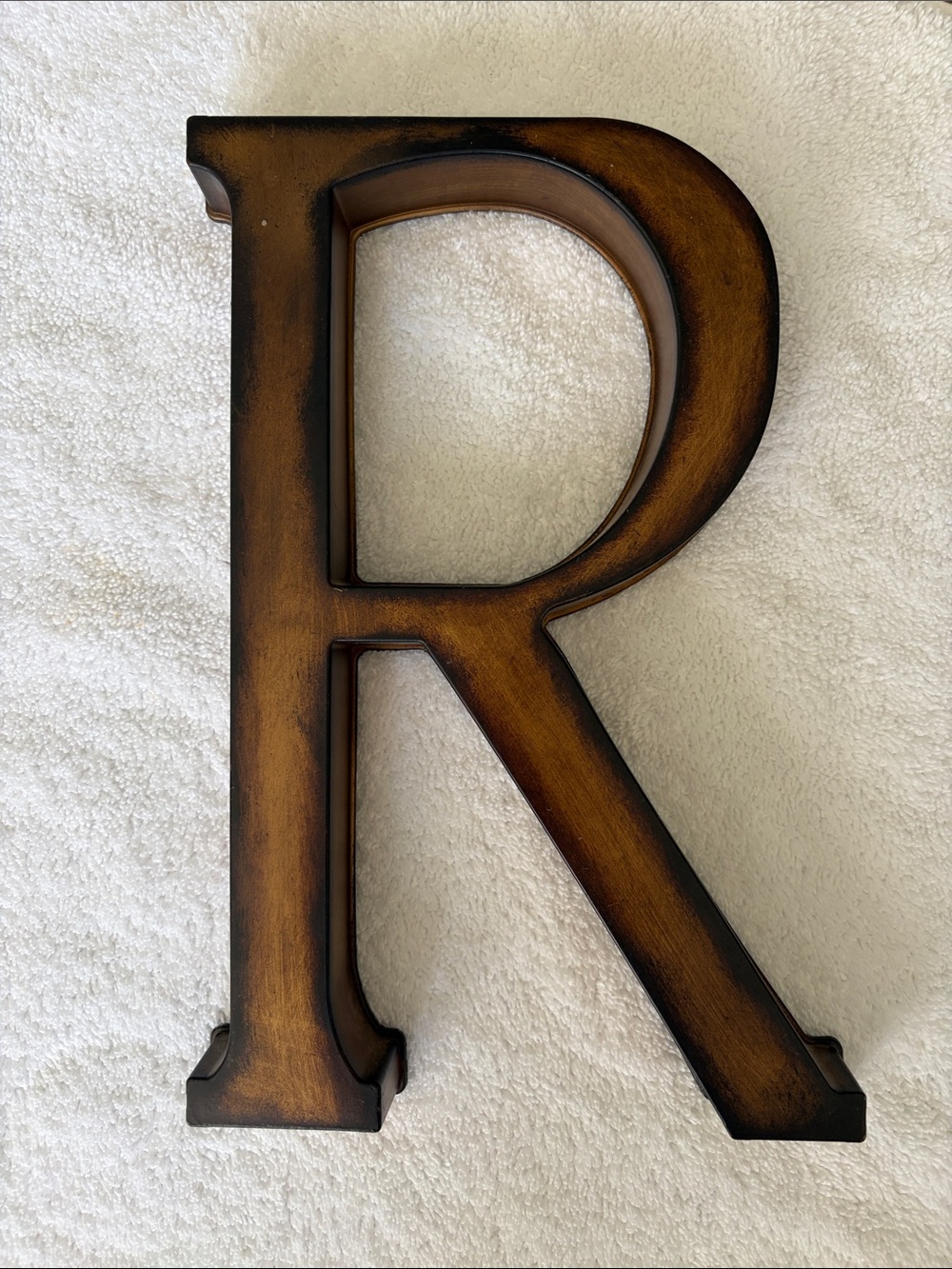 Decorative Wooden Letter R Wall Accent in Distressed Brown